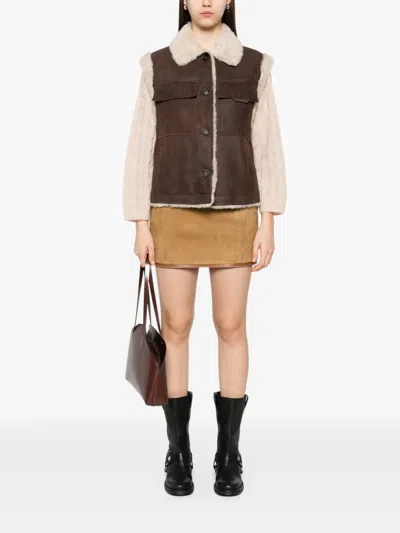 Brunello Cucinelli Sleeveless Shearling Outerwear In Brown
