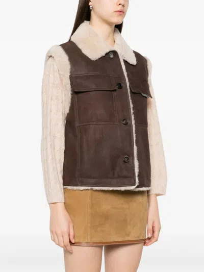 Brunello Cucinelli Sleeveless Shearling Outerwear In Brown