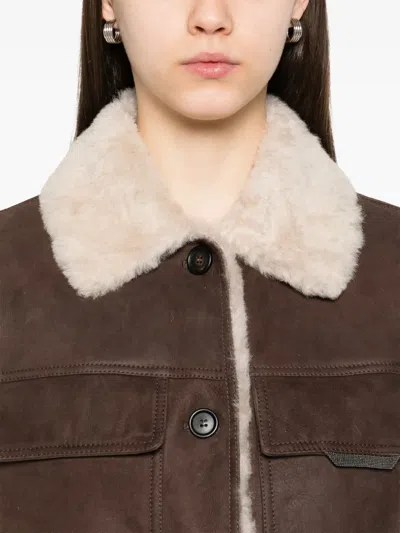 Brunello Cucinelli Sleeveless Shearling Outerwear In Brown