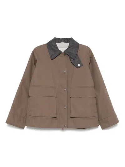 Brunello Cucinelli Grey Jacket With Classic Collar With Snap Buttons In Cotton Blend Woman In Brown