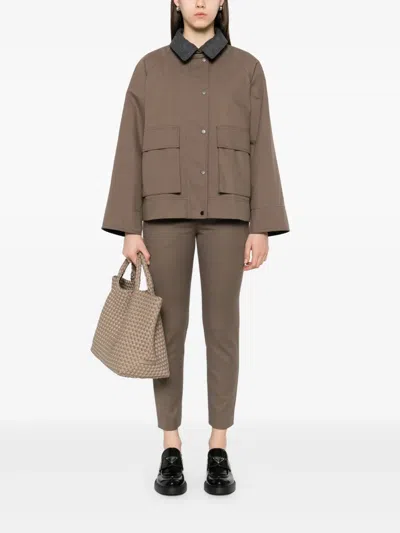 Brunello Cucinelli Grey Jacket With Classic Collar With Snap Buttons In Cotton Blend Woman In Brown