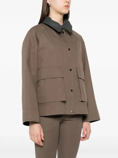 Brunello Cucinelli Grey Jacket With Classic Collar With Snap Buttons In Cotton Blend Woman In Brown