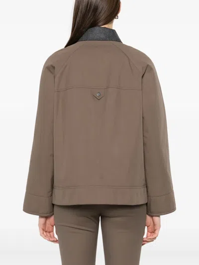Brunello Cucinelli Grey Jacket With Classic Collar With Snap Buttons In Cotton Blend Woman In Brown