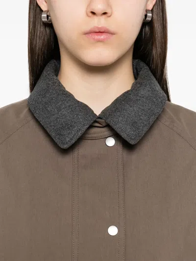 Brunello Cucinelli Grey Jacket With Classic Collar With Snap Buttons In Cotton Blend Woman In Brown