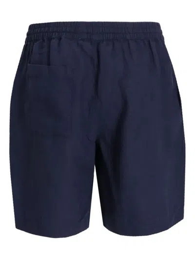 Hugo Boss Blue Drawstring Linen Shorts In Blue