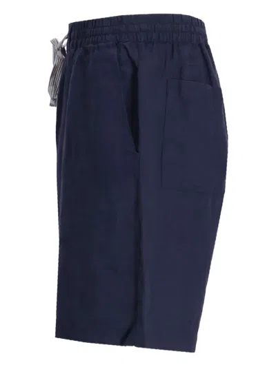 Hugo Boss Blue Drawstring Linen Shorts In Blue