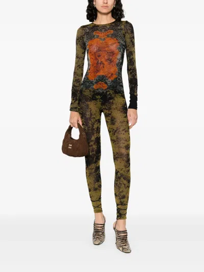 Jean Paul Gaultier Mesh Crew Neck Catsuit Printed Medaillon
