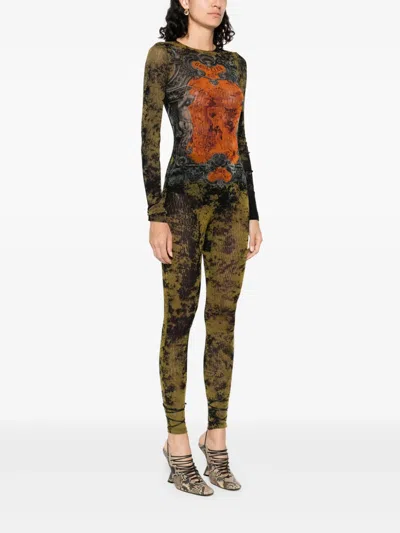 Jean Paul Gaultier Mesh Crew Neck Catsuit Printed Medaillon