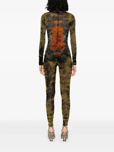 Jean Paul Gaultier Mesh Crew Neck Catsuit Printed Medaillon