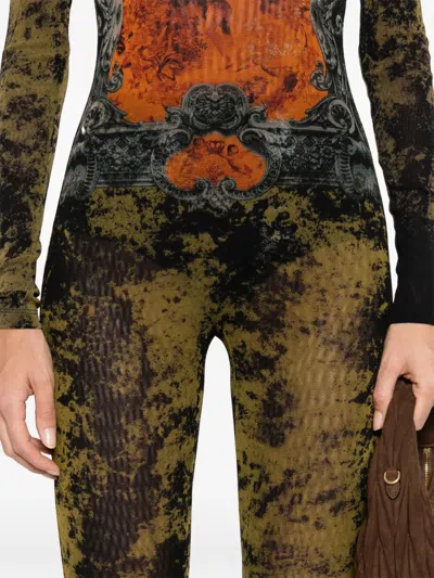 Jean Paul Gaultier Mesh Crew Neck Catsuit Printed Medaillon