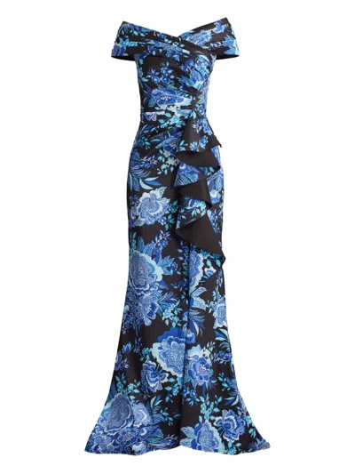 Tadashi Shoji Cii25478l Formal Long Floral Slit Ruffle Dress