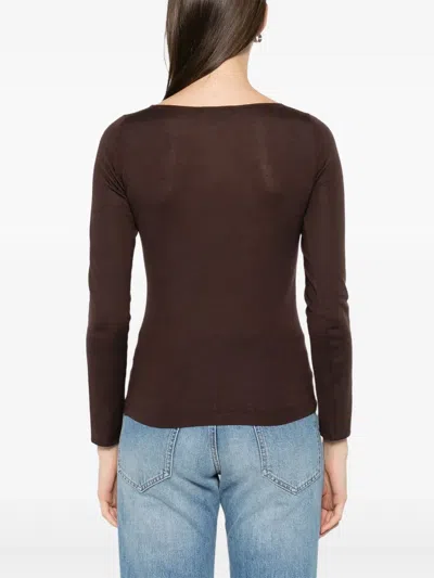 Brunello Cucinelli Cashmere Boat-neck Sweater Ribbed Texture In Burgundy