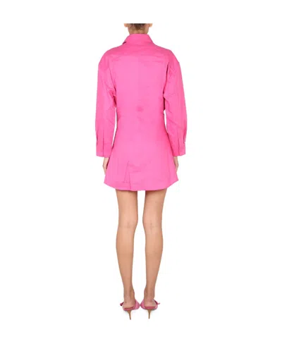 Jacquemus Baunhilha Layered Linen Mini Shirt Dress In Fucsia