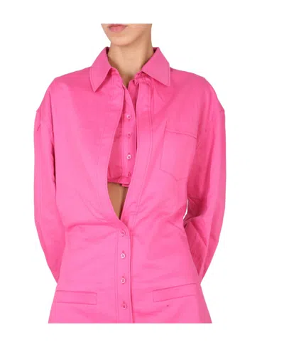 Jacquemus Baunhilha Layered Linen Mini Shirt Dress In Fucsia