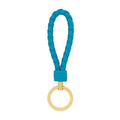 Bottega Veneta Peacock Blue Keyring In Woven Leather