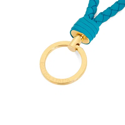 Bottega Veneta Peacock Blue Keyring In Woven Leather