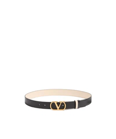 Valentino Garavani Cintura Reversibile Vlogo Signature In Vitello Lucido 30 Mm In Black