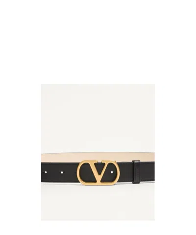 Valentino Garavani Cintura Reversibile Vlogo Signature In Vitello Lucido 30 Mm In Black
