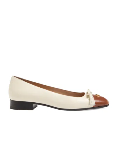 Valentino Leather Vlogo Signature Ballerinas In Neutral