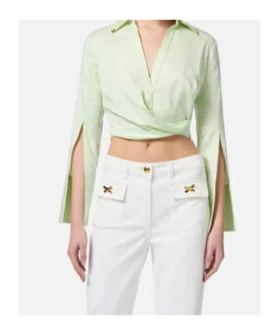 Elisabetta Franchi Satin Cropped Blouse With Draping
