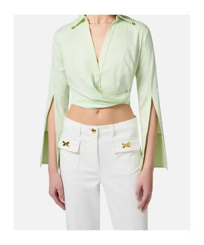 Elisabetta Franchi Satin Cropped Blouse With Draping