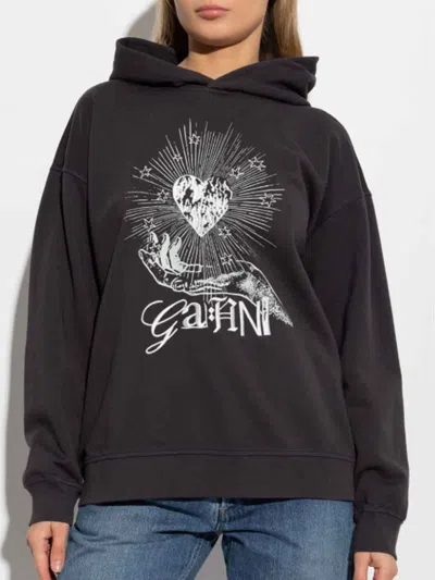 Ganni Isoli Heart Hooded Sweatshirt In Grey