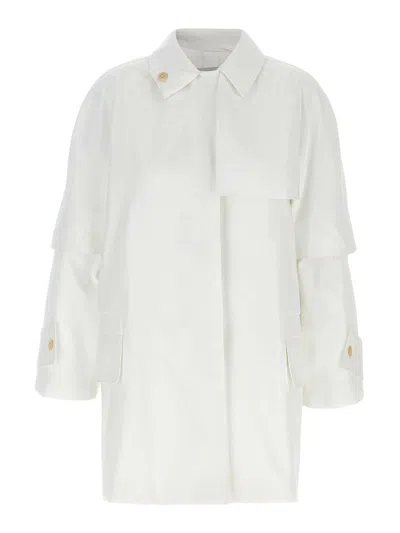 Max Mara Layered Sleeve Coat Featuring Button Detail In White
