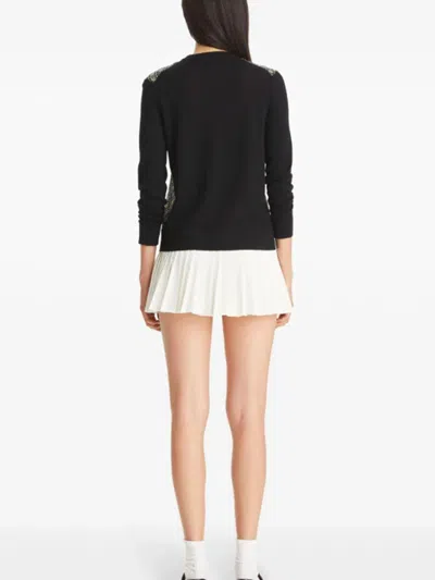 Tory Burch Monogram Print Silk And Wool Cardigan In Black