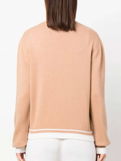 Msgm Emrboidered-logo Wool-cashmere Blend Jumper In Nude