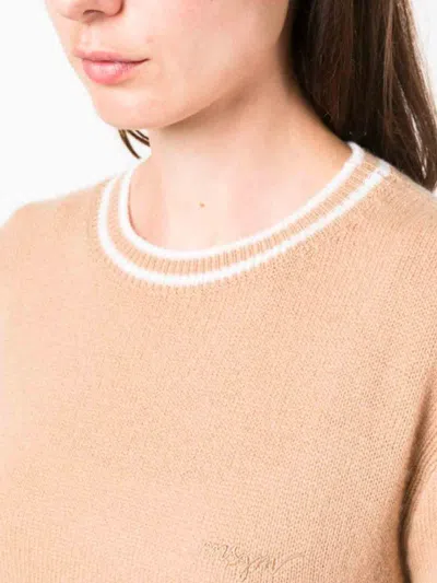 Msgm Emrboidered-logo Wool-cashmere Blend Jumper In Nude