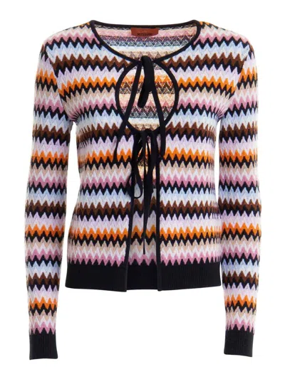 Missoni Striped Wool Knit Self-tie Cardigan In Multi