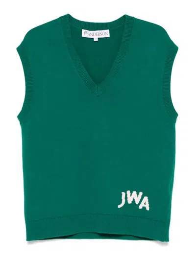 Jw Anderson J. W. Anderson Sleeveless Green Sweater With Deep V-neck
