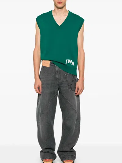 Jw Anderson J. W. Anderson Sleeveless Green Sweater With Deep V-neck