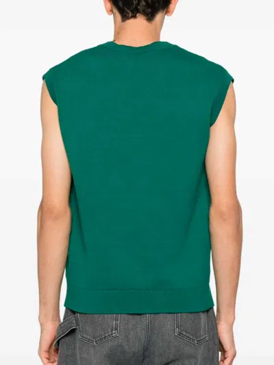 Jw Anderson J. W. Anderson Sleeveless Green Sweater With Deep V-neck