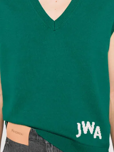 Jw Anderson J. W. Anderson Sleeveless Green Sweater With Deep V-neck