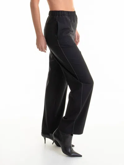 Fabiana Filippi Black Loose Pants With Toanl Elastic Waistband In Viscose