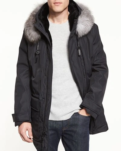 Andrew Marc Altitude Quilted Down Jacket With Genuine Fox Fur Trim Hood In Jet Black