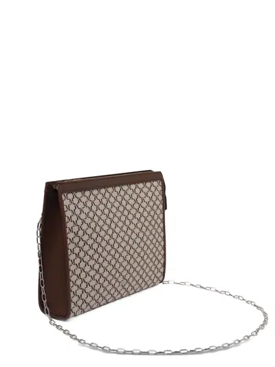 Max Mara Rectangular Leather Clutch Chain Strap In Brown