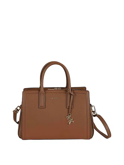Michael Kors Brown Handbag With Metallic Lettering Logo And Pendant On The Front In Leather Woman