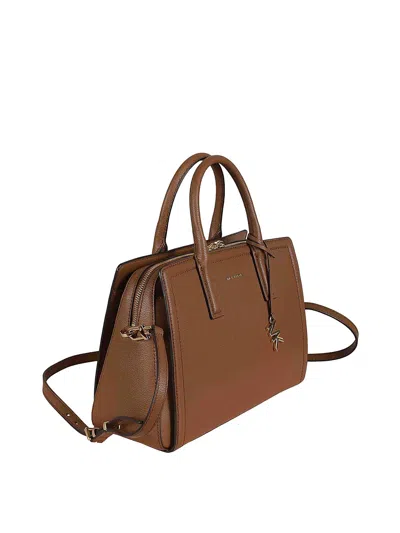 Michael Kors Brown Handbag With Metallic Lettering Logo And Pendant On The Front In Leather Woman