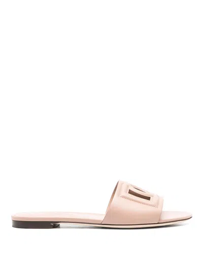 Dolce & Gabbana Bianca Calfskin Flat Slides In Pink