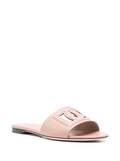 Dolce & Gabbana Bianca Calfskin Flat Slides In Pink