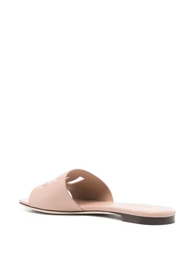 Dolce & Gabbana Bianca Calfskin Flat Slides In Pink