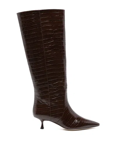 Stuart Weitzman Naomi High Boots In Crocodile-effect Leather In Brown