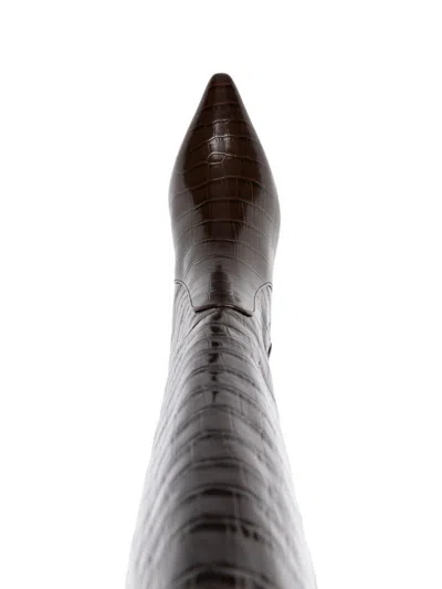 Stuart Weitzman Naomi High Boots In Crocodile-effect Leather In Brown