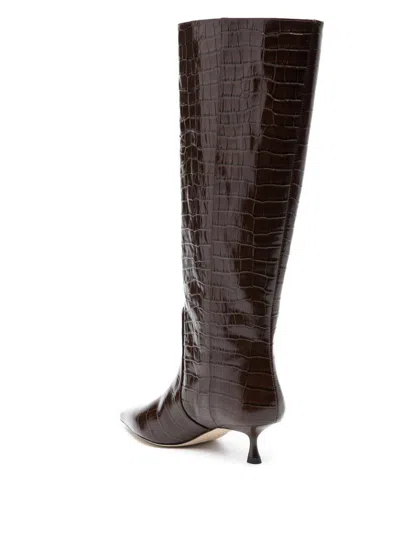 Stuart Weitzman Naomi High Boots In Crocodile-effect Leather In Brown
