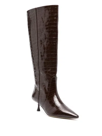 Stuart Weitzman Naomi High Boots In Crocodile-effect Leather In Brown