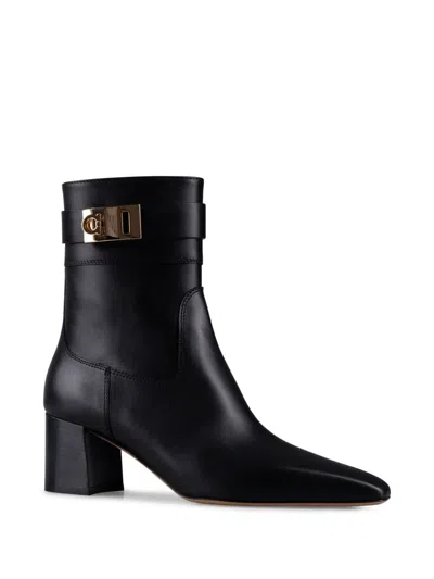 Ferragamo Gancini Leather Ankle Boots In Black