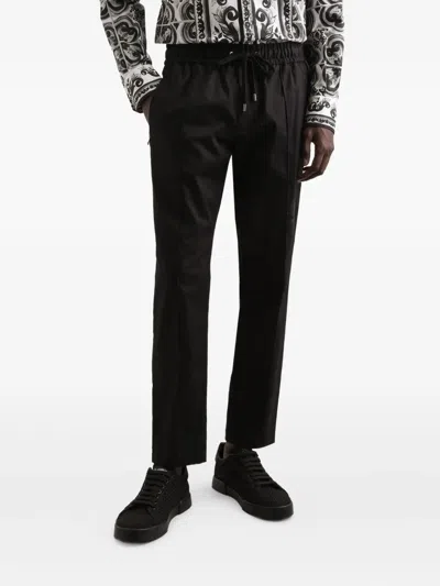 Dolce & Gabbana Straight Leg Trousers Crease Detailing Pockets In Black