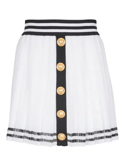 Balmain Pleated Monogrammed Knit Skirt